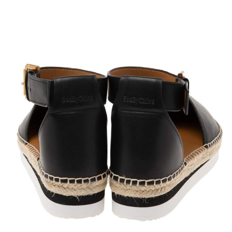 Pre Owned See by Chloe Black Leather Espadrille Sandals Size 39