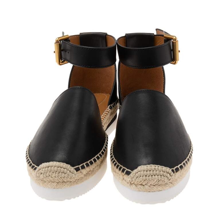 Pre Owned See by Chloe Black Leather Espadrille Sandals Size 39