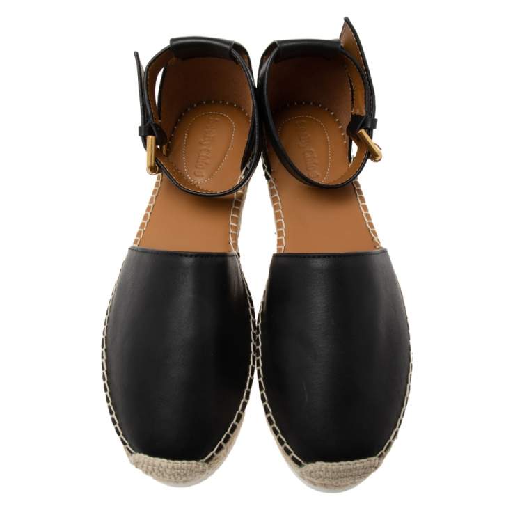 Pre Owned See by Chloe Black Leather Espadrille Sandals Size 39