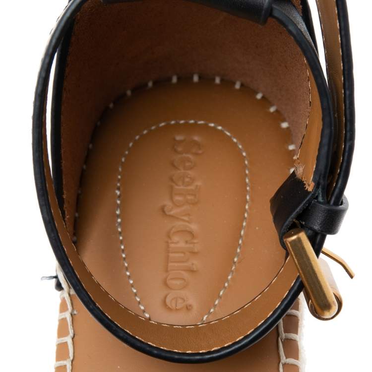 Pre Owned See by Chloe Black Leather Espadrille Sandals Size 39