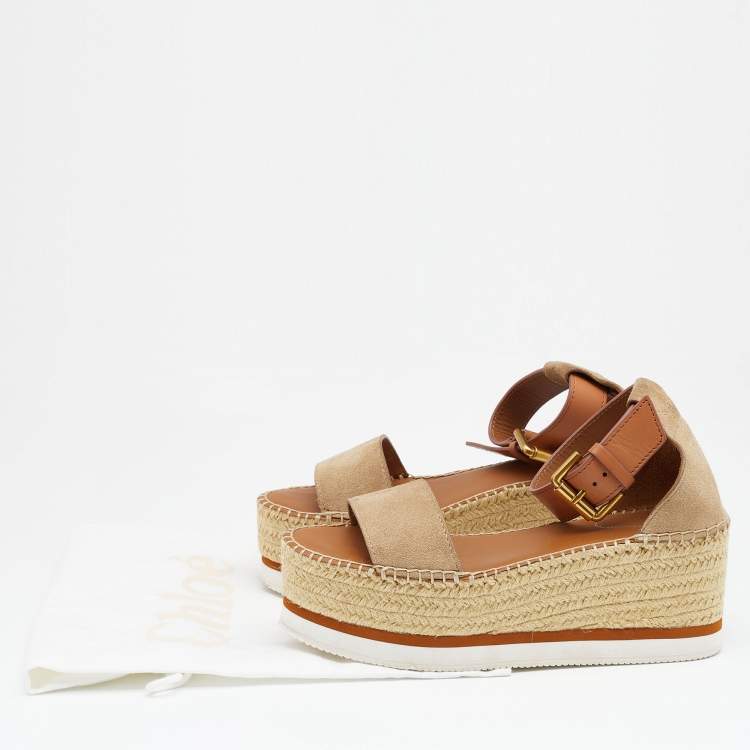Pre Owned See by Chloe Beige/Brown Suede and Leather Platform Espadrilles Size 36
