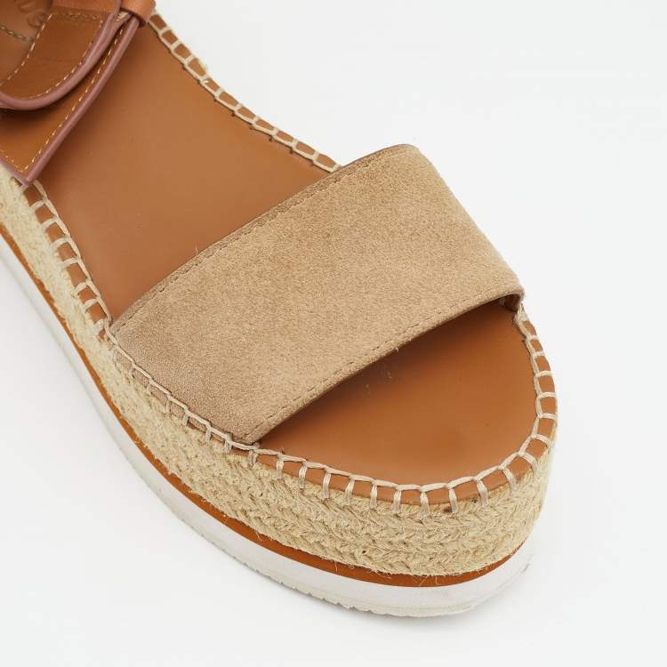Pre Owned See by Chloe Beige/Brown Suede and Leather Platform Espadrilles Size 36