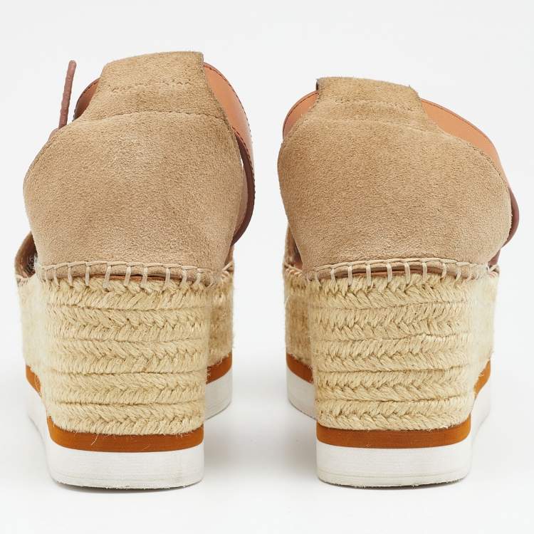 Pre Owned See by Chloe Beige/Brown Suede and Leather Platform Espadrilles Size 36