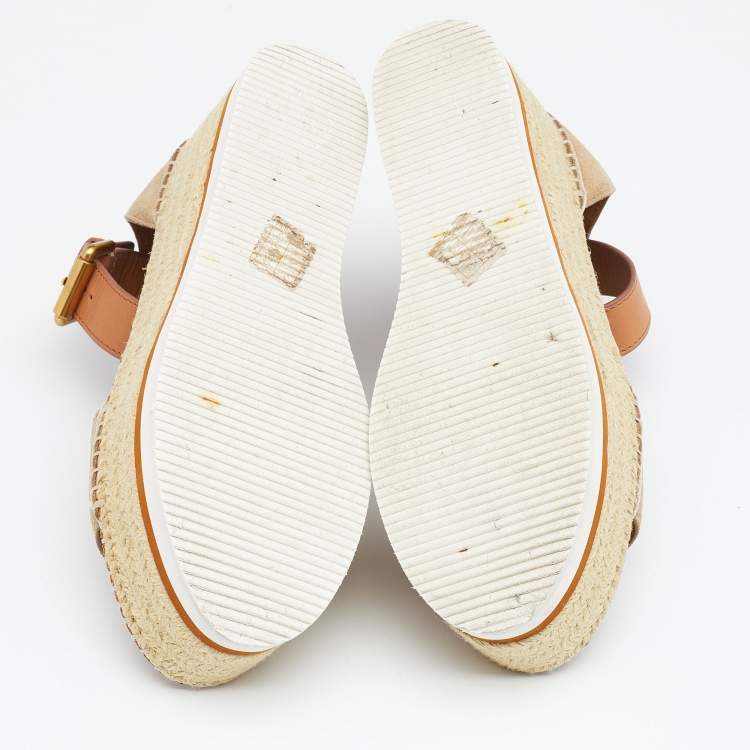 Pre Owned See by Chloe Beige/Brown Suede and Leather Platform Espadrilles Size 36