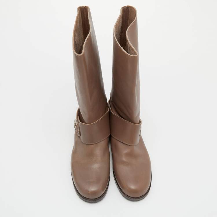 Pre Owned See By Chloe Grey Leather Mid-Calf Boots Size 39