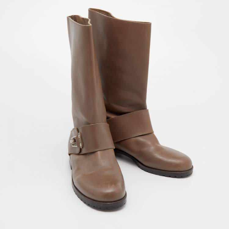Pre Owned See By Chloe Grey Leather Mid-Calf Boots Size 39
