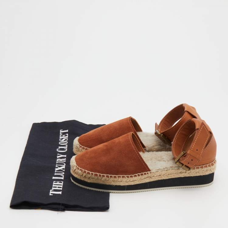 Pre Owned See by Chloe Brown Suede and Leather Gyln Espadrille Sandals Size 36