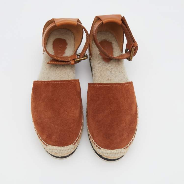 Pre Owned See by Chloe Brown Suede and Leather Gyln Espadrille Sandals Size 36