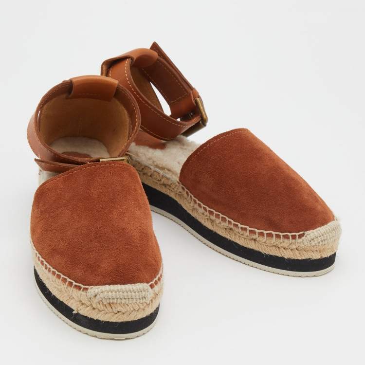 Pre Owned See by Chloe Brown Suede and Leather Gyln Espadrille Sandals Size 36