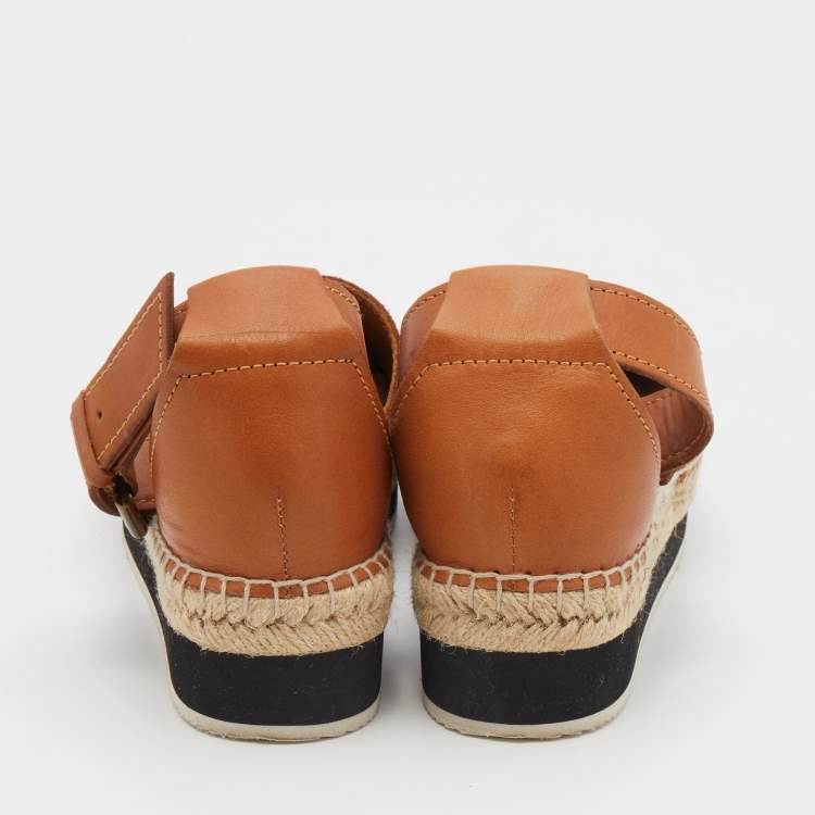 Pre Owned See by Chloe Brown Suede and Leather Gyln Espadrille Sandals Size 36