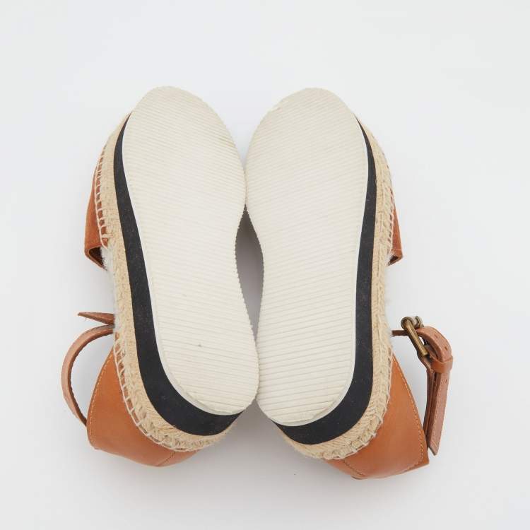 Pre Owned See by Chloe Brown Suede and Leather Gyln Espadrille Sandals Size 36