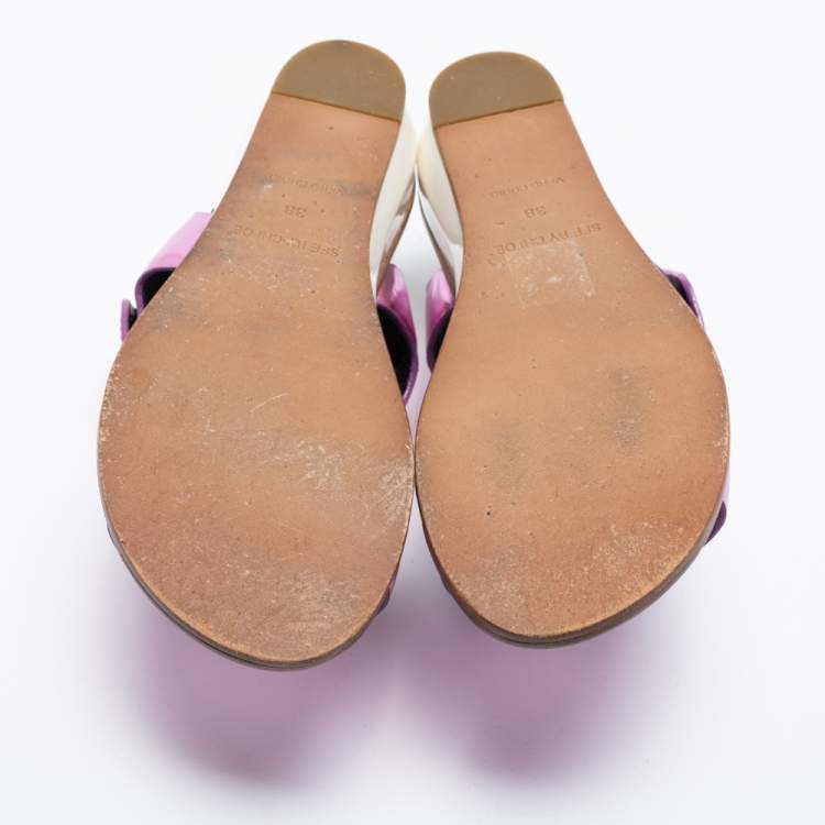 Pre Owned See by Chloe Metallic Purple Leather Slingback Wedge Sandals Size 38