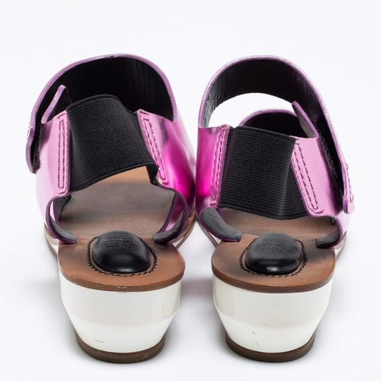 Pre Owned See by Chloe Metallic Purple Leather Slingback Wedge Sandals Size 38