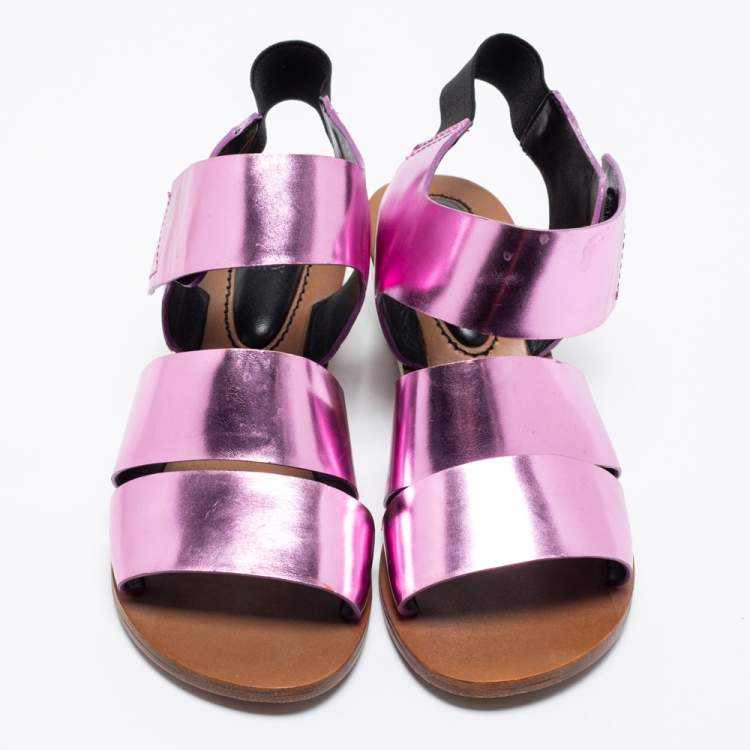 Pre Owned See by Chloe Metallic Purple Leather Slingback Wedge Sandals Size 38
