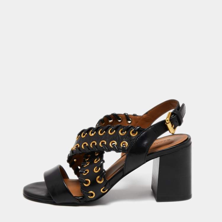 Pre Owned See by Chloe Black Leather Ankle Strap Sandals Size 38