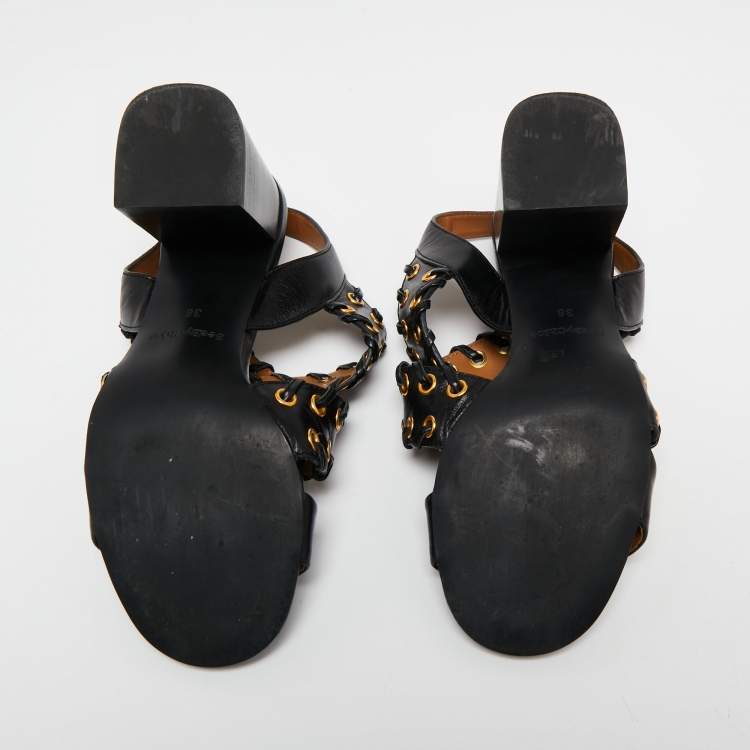 Pre Owned See by Chloe Black Leather Ankle Strap Sandals Size 38