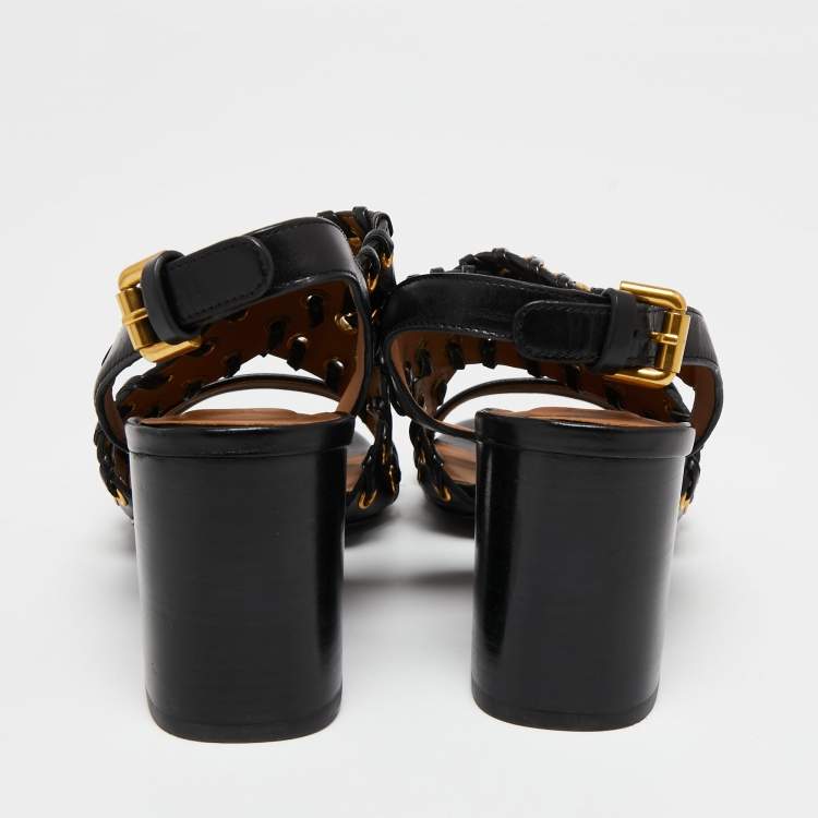 Pre Owned See by Chloe Black Leather Ankle Strap Sandals Size 38