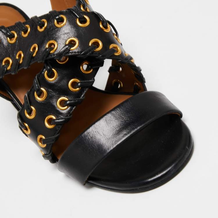 Pre Owned See by Chloe Black Leather Ankle Strap Sandals Size 38
