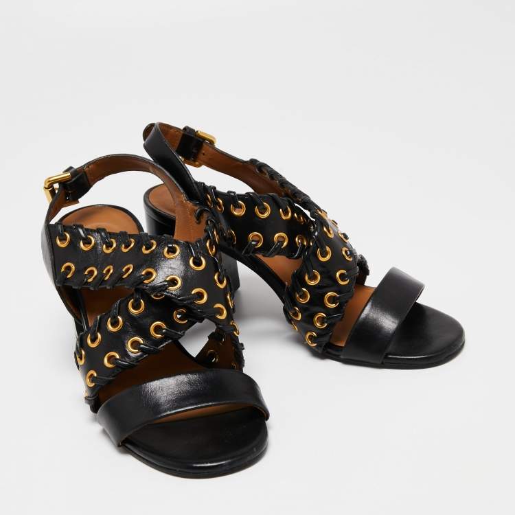 Pre Owned See by Chloe Black Leather Ankle Strap Sandals Size 38