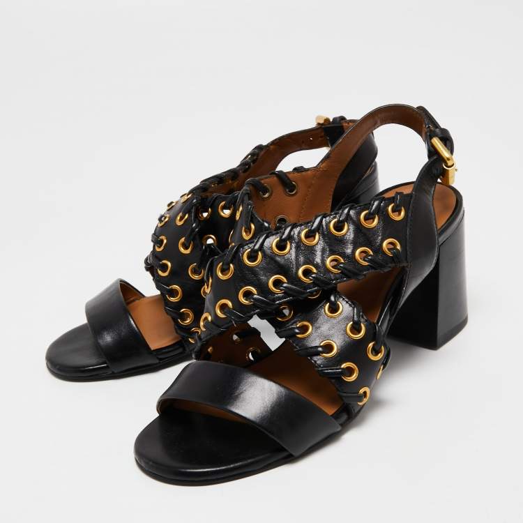 Pre Owned See by Chloe Black Leather Ankle Strap Sandals Size 38