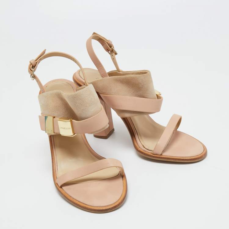 Pre Owned See by Chloe Beige/Brown Suede and Leather Strap Sandals  Size 38