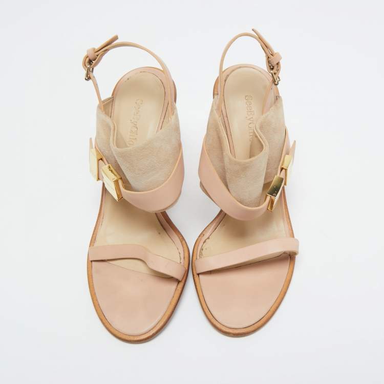 Pre Owned See by Chloe Beige/Brown Suede and Leather Strap Sandals  Size 38