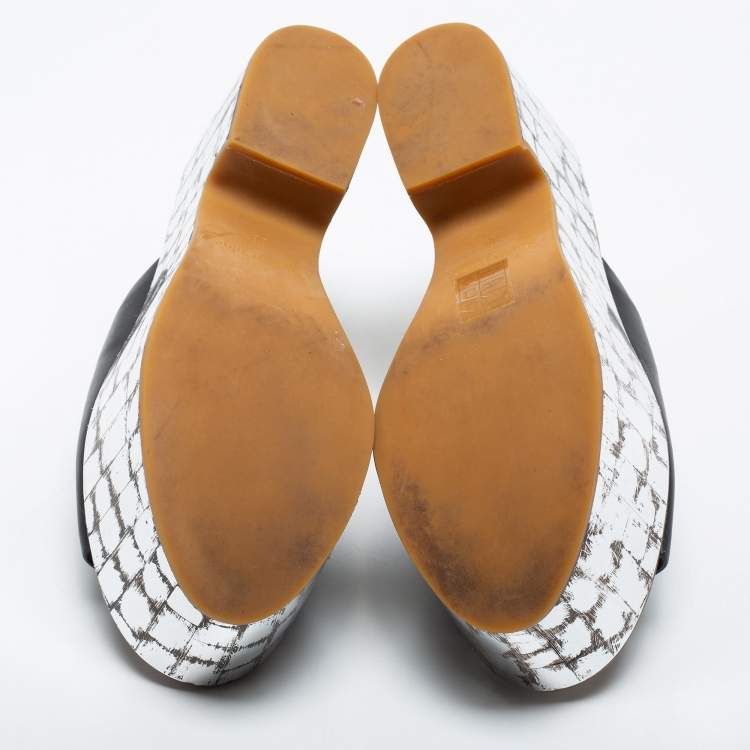Pre Owned See by Chloe Black Leather Platform Slide Sandals Size 38