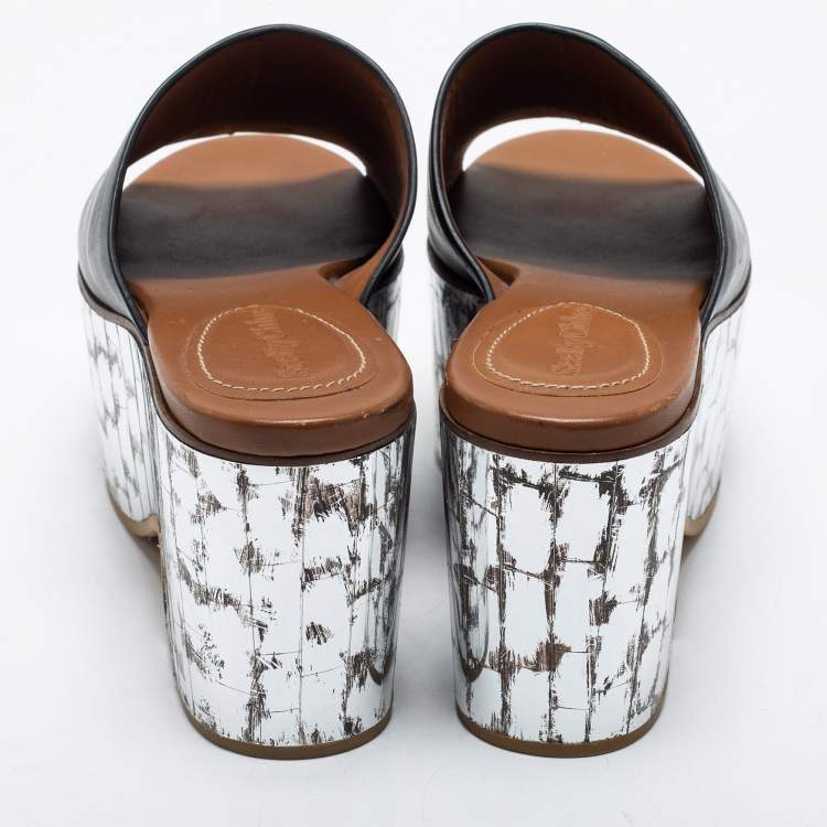 Pre Owned See by Chloe Black Leather Platform Slide Sandals Size 38
