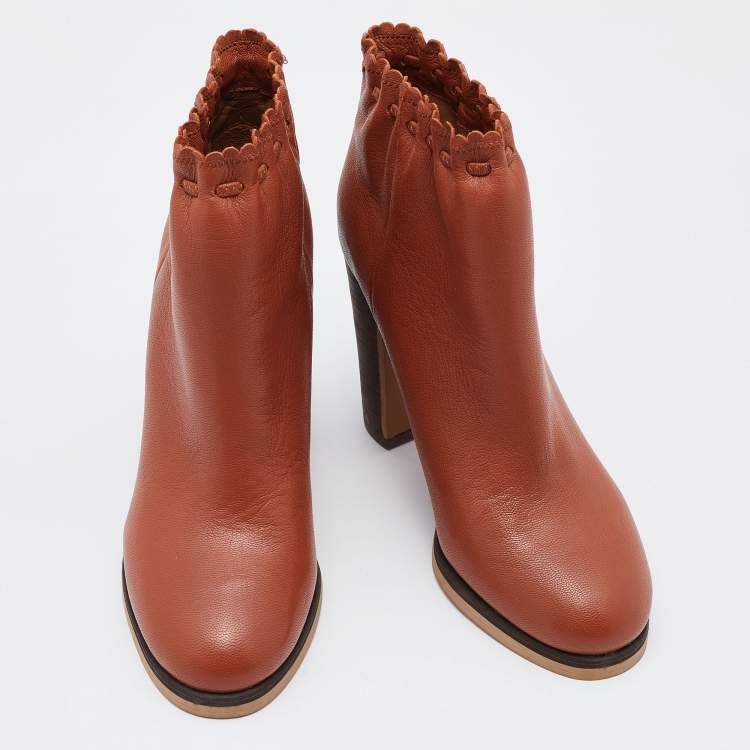 Pre Owned See By Chloe Brown Leather Ankle Length Boots Size 37.5