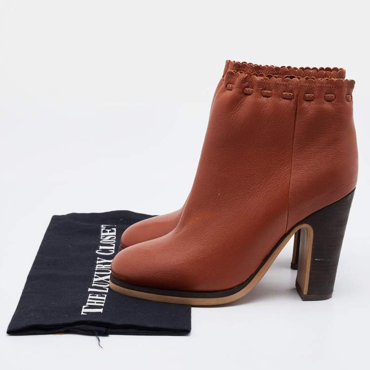 Pre Owned See By Chloe Brown Leather Ankle Length Boots Size 37.5