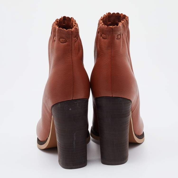 Pre Owned See By Chloe Brown Leather Ankle Length Boots Size 37.5