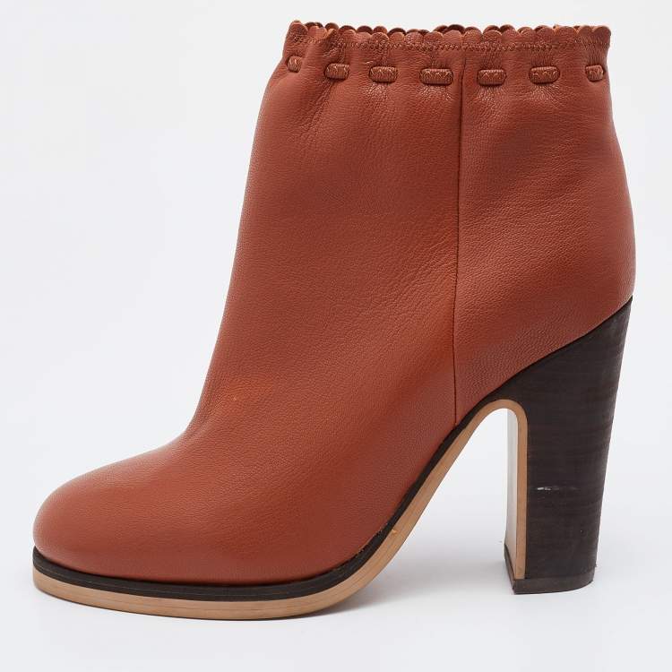 Pre Owned See By Chloe Brown Leather Ankle Length Boots Size 37.5