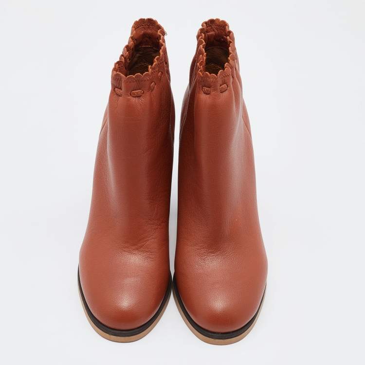 Pre Owned See By Chloe Brown Leather Ankle Length Boots Size 37.5