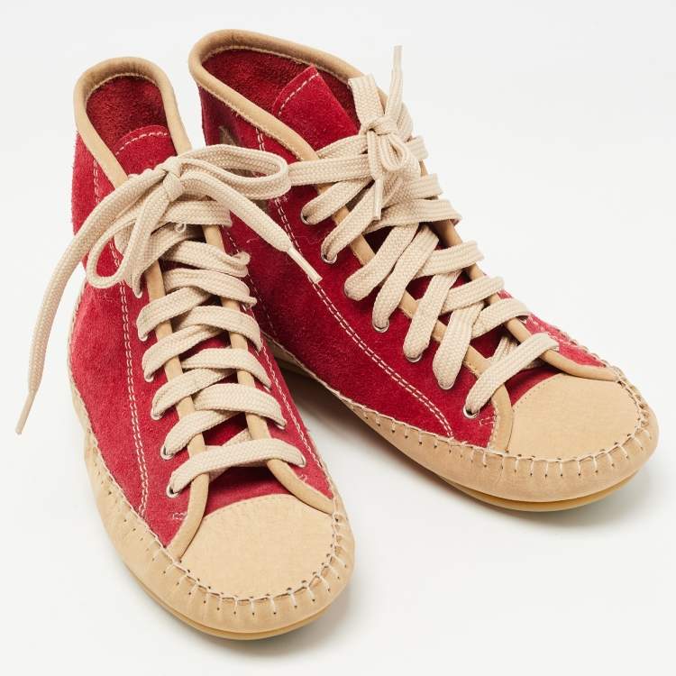 Pre Owned See by Chloé Red Suede High Top Sneakers Size 35