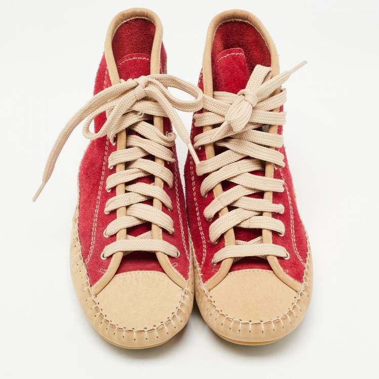Pre Owned See by Chloé Red Suede High Top Sneakers Size 35