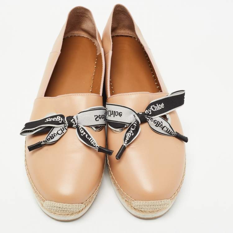 Pre Owned See by Chloe Beige Leather Bow Slip On Espadrilles Size 40