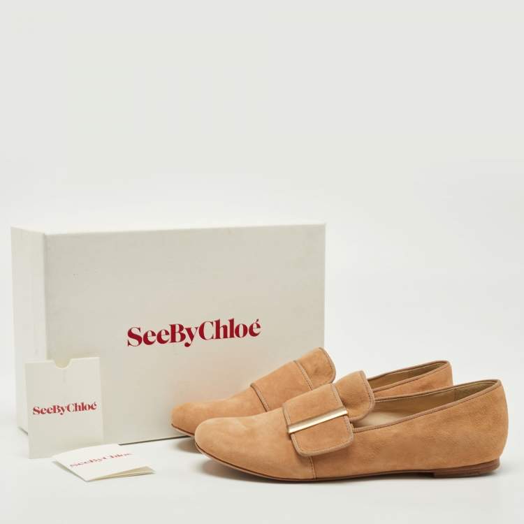 Pre Owned See by Chloe Beige Suede Slip On Loafers Size 39