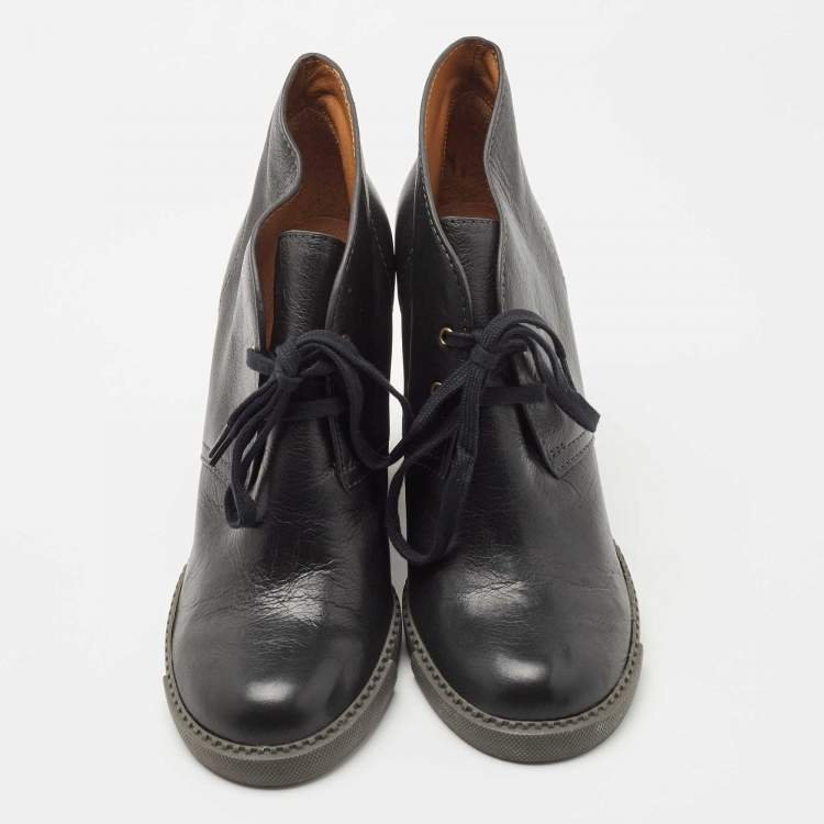 Pre Owned See by Chloe Black Leather Wedge Ankle Boots Size 41