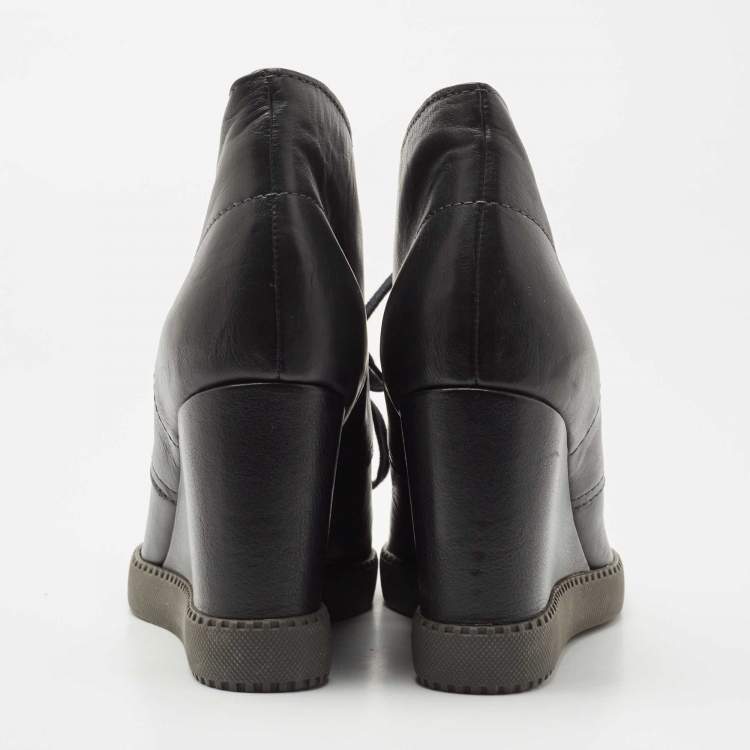 Pre Owned See by Chloe Black Leather Wedge Ankle Boots Size 41