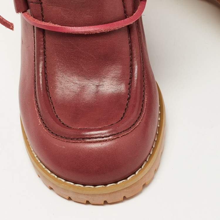 Pre Owned See by Chloe Burgundy Leather Wedge Ankle Boots Size 37