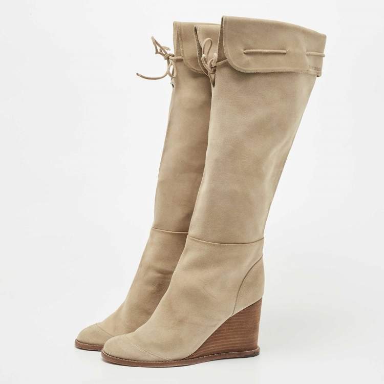 Pre Owned See by Chloe Beige Suede Knee Length Boots Size 37 