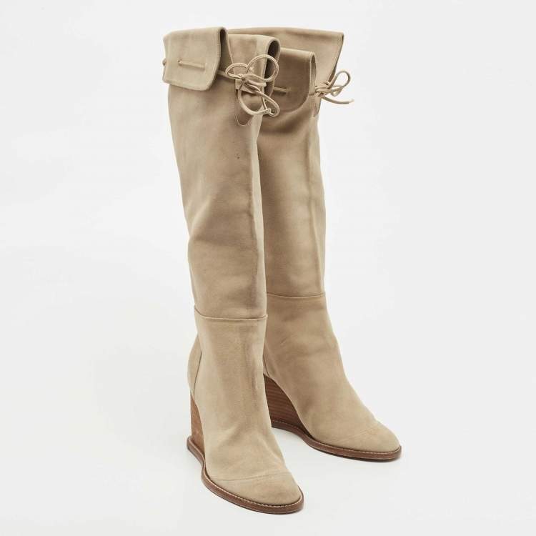 Pre Owned See by Chloe Beige Suede Knee Length Boots Size 37 