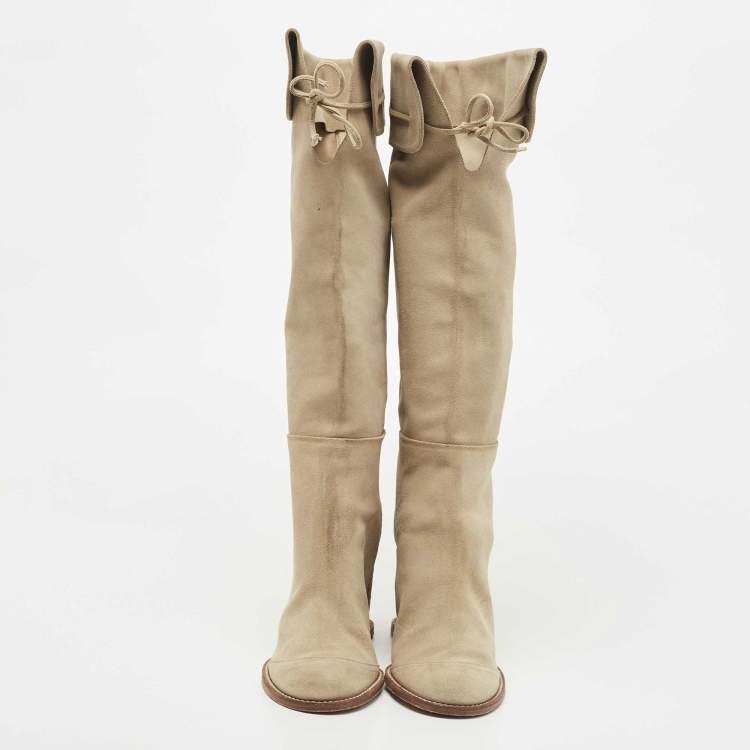 Pre Owned See by Chloe Beige Suede Knee Length Boots Size 37 