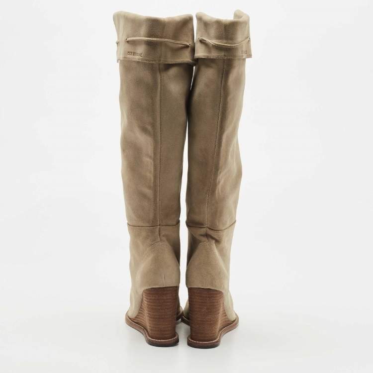 Pre Owned See by Chloe Beige Suede Knee Length Boots Size 37 