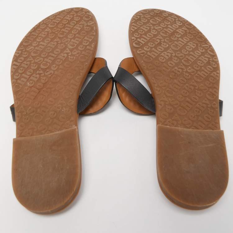 Pre Owned See by Chloe Black Leather Thong Flats Size 39