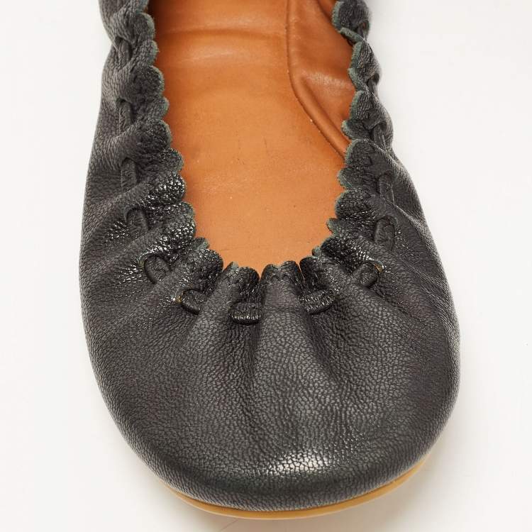 Pre Owned See by Chloe Black Leather Scrunch Ballet Flats Size 36