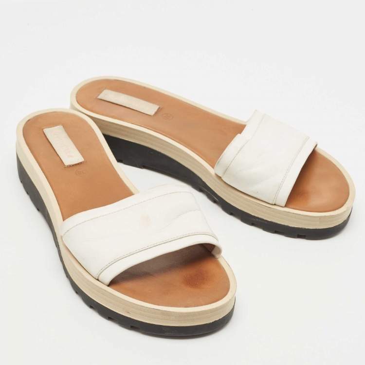 Pre Owned See by Chloe White Leather Slides  Size 38