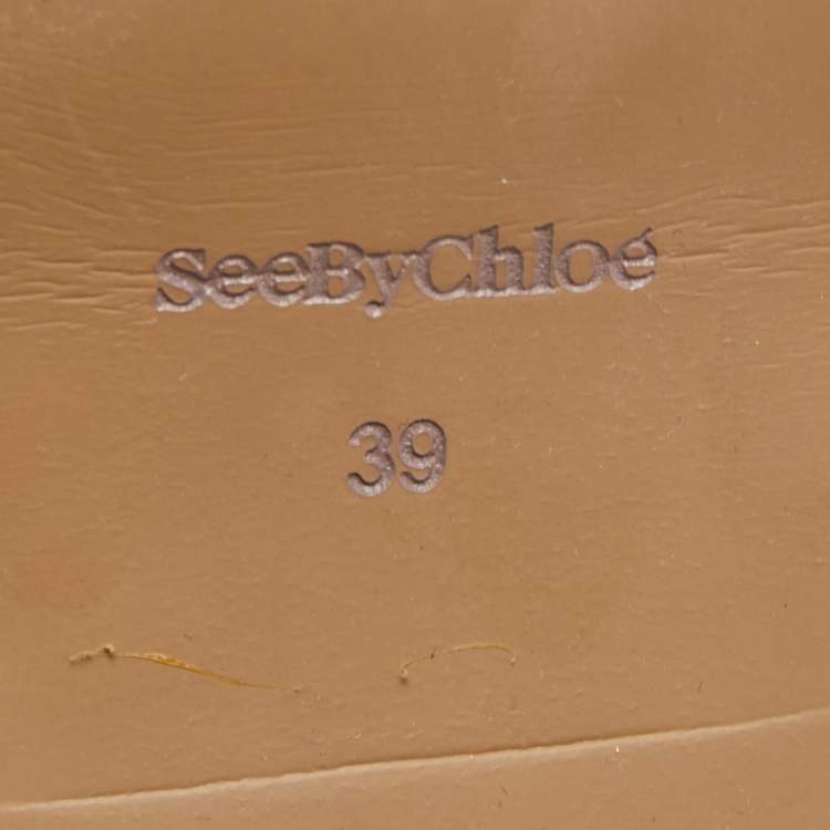 Pre Owned See by Chloe Beige Leather Ankle Lace Up Boots Size 39