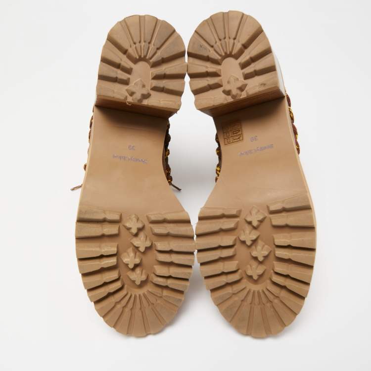 Pre Owned See by Chloe Beige Leather Ankle Lace Up Boots Size 39