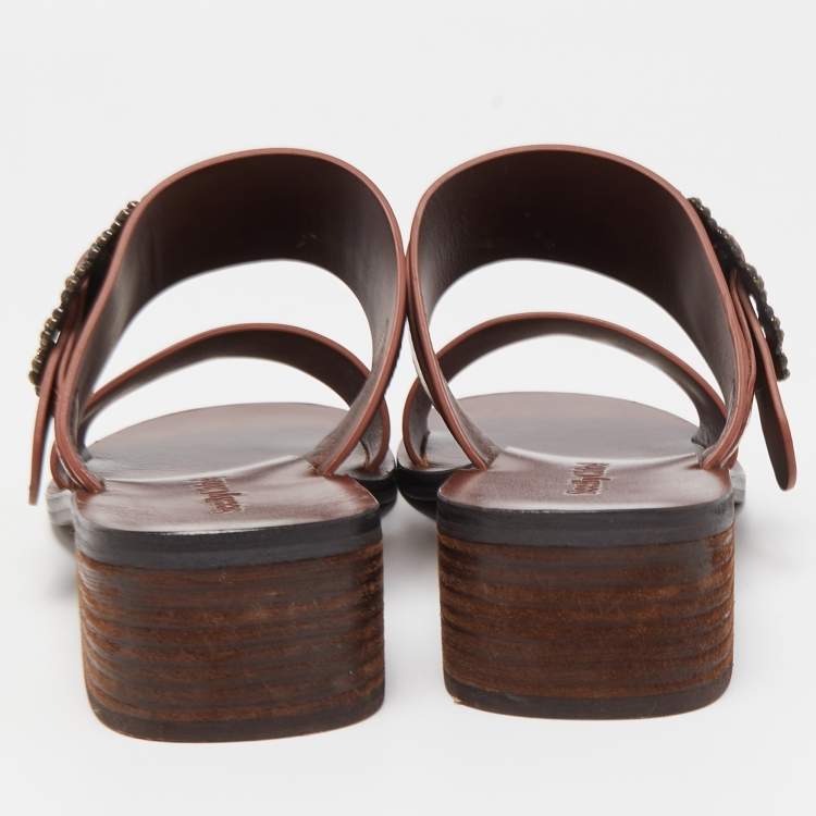 Pre Owned See by Chloe Brown Leather Buckle Detail Sandals Size 40